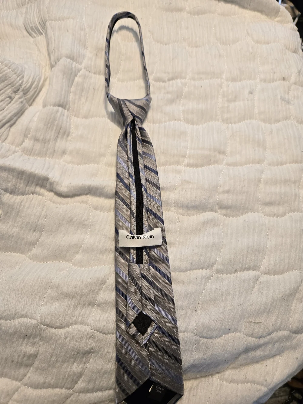 Calvin Klein Boys Gray and Blue Striped Adjustable Tie